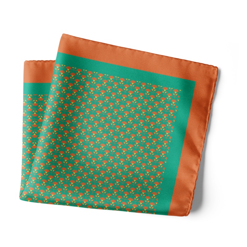 Chokore Dark Sea Green Silk Pocket Square -Indian At Heart line 13.513.5