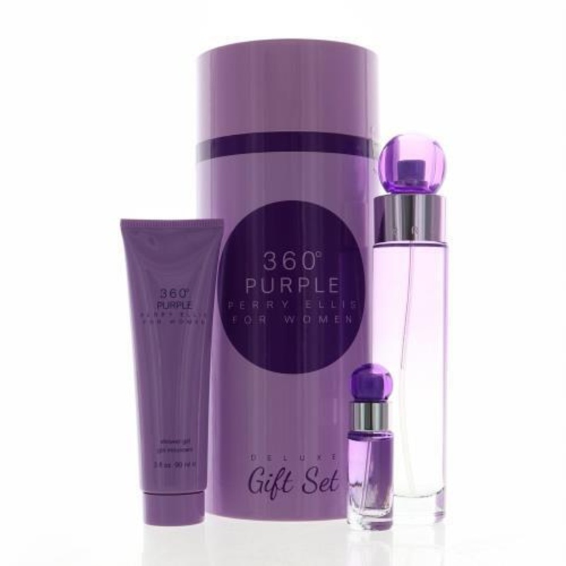 Perry Ellis 360 Purple By Perry Ellis Fragrance 3 Piece Gift Set - 3.4 Oz Edp Spray For Unisex