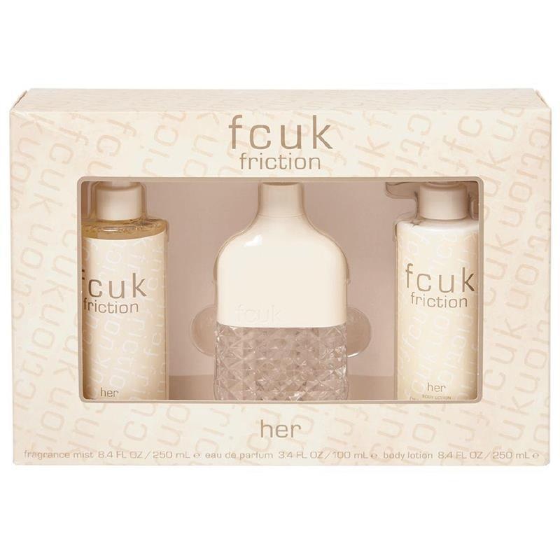 FCUK Friction Her Gift Set - 100ML EDT Spray + 250ML Body Lotion + 250ML Body Mist (Women)
