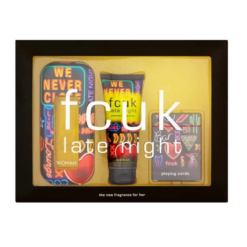 FCUK Late Night Her Gift Set - 100ML EDT Spray + 100ML Shimmer Body Lotion + Playing Cards (NO BOX) (Women)