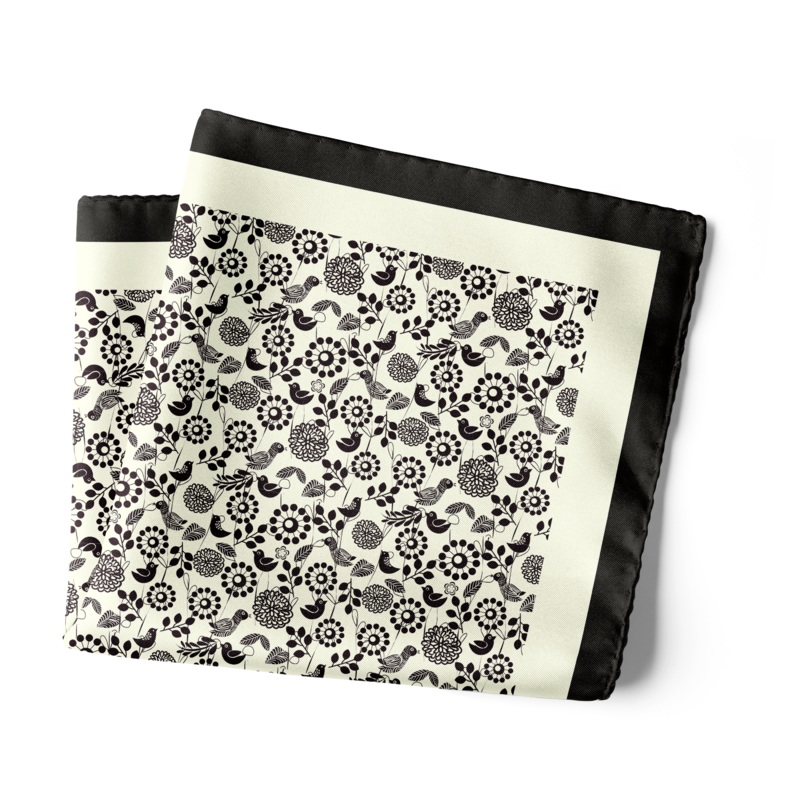 Chokore Black and White Satin Silk pocket square from the Wildlife Collection 18 x 18