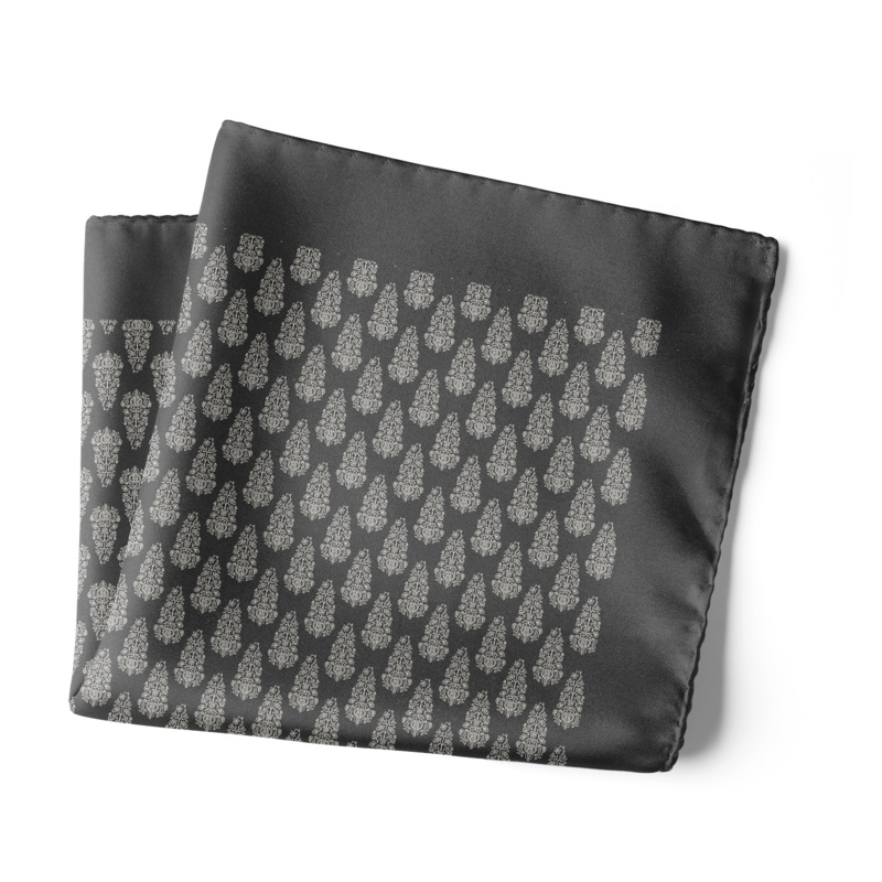 Chokore Black Silk Pocket Square - Indian At Heart line 13.5 x 13.5
