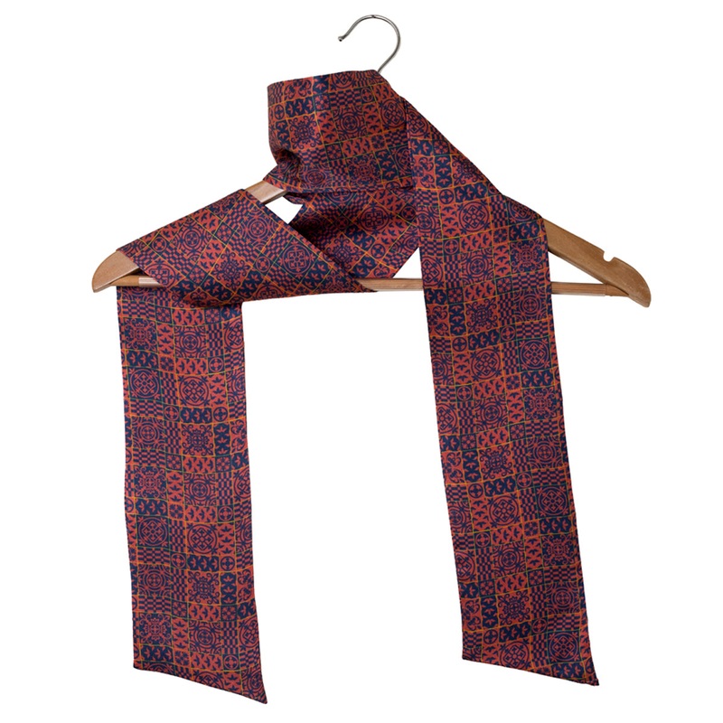 Printed Red and Blue Silk Stole for Women