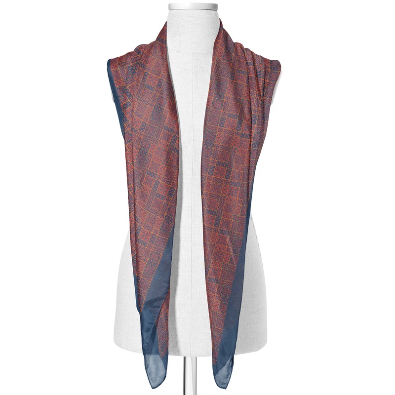 Printed Blue & Red Satin Silk Stole for Women