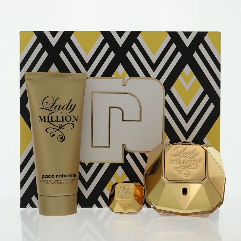 Paco Rabanne Lady Million By Paco Rabanne Perfume 3 Piece Gift Set - 2.7 Oz Edp Spray, 0.17 Oz Edp Splash, 3.4 Oz Body Lotion For Women - Gift Set