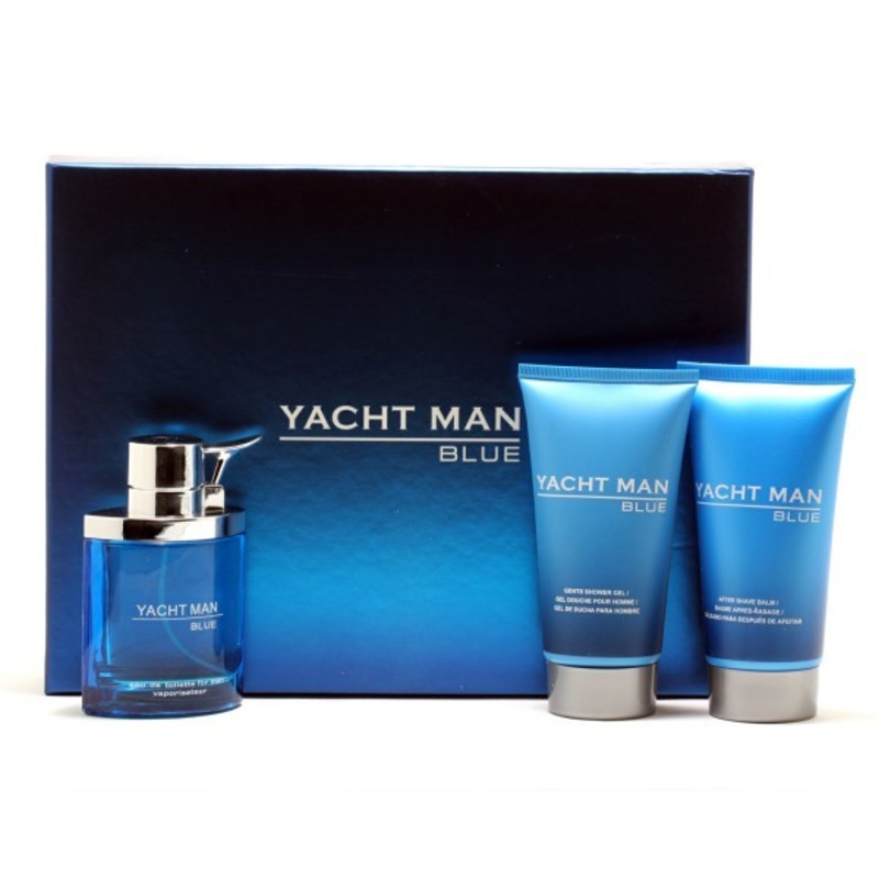 Yacht Man Blue Gift Set by Myrurgia 3 Piece Gift Set: 3.4 Oz Eau De Toilette Spray + 5.1 Oz Shower Gel + 5.1 Oz After Shave Balm. For Men