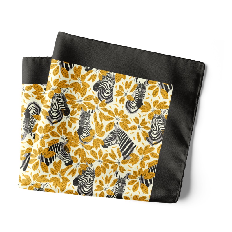 Chokore Black and Gold Zebra Print Pocket Square - Wildlife Range 18x18