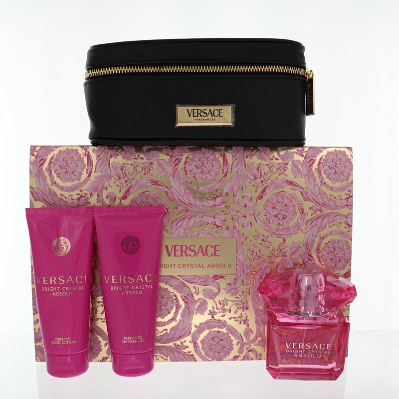 Versace Bright Crystal Absolu By Versace Perfume 4 Piece Gift Set - 3.0 Oz Edp Spray, 3.4 Oz Perfumed Shower Gel, 3.4 Oz Perfumed Body Lotion,  Beauty Case For Women - Gift Set