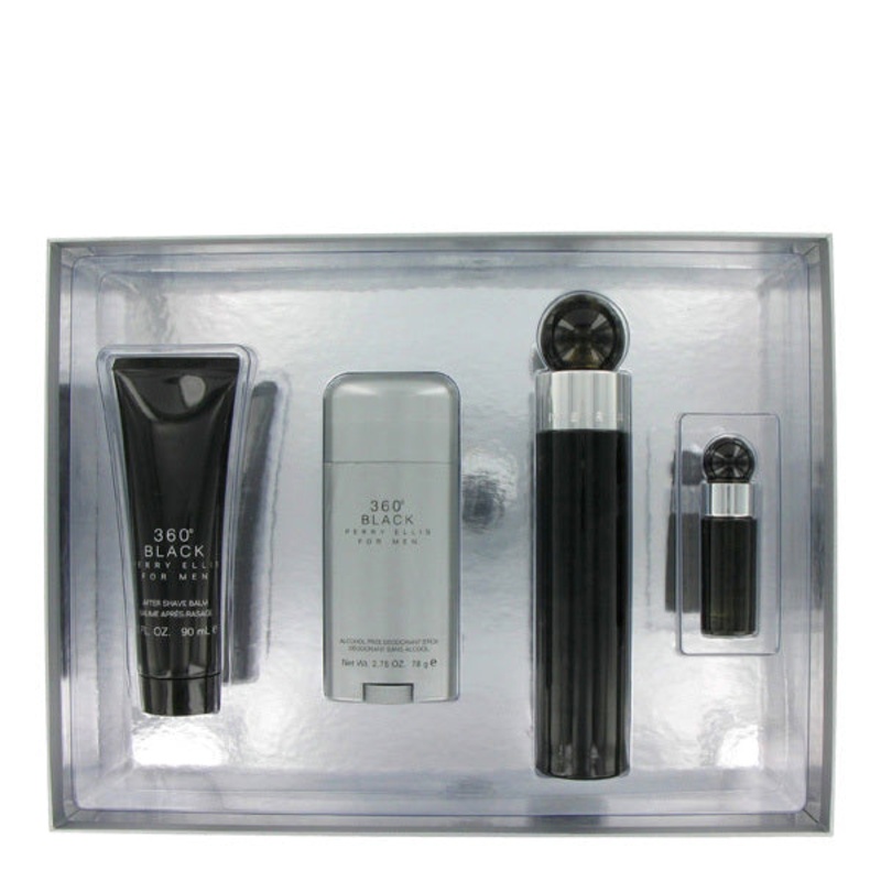 360 Black Gift Set by Perry Ellis 4 Piece Gift Set: 3.4 Oz Eau De Toilette Spray+ 3 Oz. After Shave Balm + 2.75 Oz Deodorant Stick + .25 Oz Mini Spray. For Men