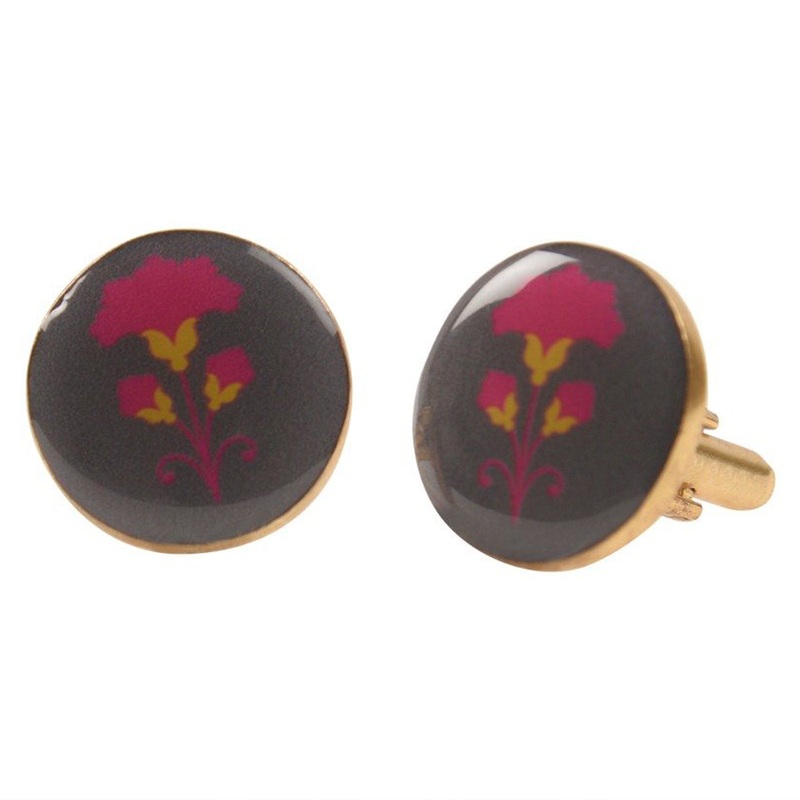 Floral Art Enamel Brass Cufflinks  Bold Artistic Charm