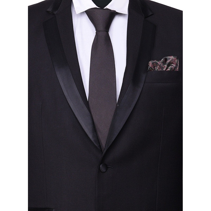 Chokore Black color silk tie & Black and Rose Pink Silk Pocket Square set